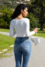 Square Neck Padded Long Sleeve Top in Black