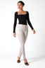 Square Neck Padded Long Sleeve Top in Black