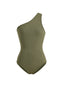 One-Shoulder Sleeveless Bodysuit in Olive Green