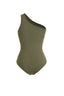 One-Shoulder Sleeveless Bodysuit in Olive Green