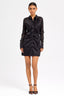 Satin Ruched Button-Up Long-Sleeved Shirt Dress in Black