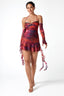 Halter Neck Tie Pleated Mini Dress in Multi Red