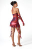 Halter Neck Tie Pleated Mini Dress in Multi Red