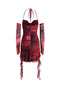 Halter Neck Tie Pleated Mini Dress in Multi Red
