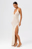 Sleeveless Plunge Backless Sequin Slit Dress