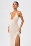 Sleeveless Plunge Backless Sequin Slit Dress
