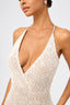 Sleeveless Plunge Backless Sequin Slit Dress