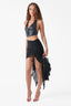 Halter Deep V Lace Trim PU Leather Vest in Black