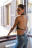 Halter Deep V Lace Trim PU Leather Vest in Black