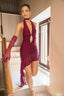 Waist Diamond Halter Tie Mini Dress with Sleeve Covers in Red Wine
