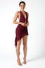 Waist Diamond Halter Tie Mini Dress with Sleeve Covers in Red Wine