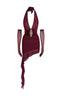 Waist Diamond Halter Tie Mini Dress with Sleeve Covers in Red Wine