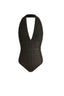 Deep V Halter Sleeveless Bodysuit in Black