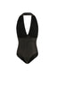 Deep V Halter Sleeveless Bodysuit in Black