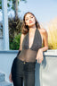 Deep V Halter Sleeveless Bodysuit in Black