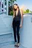 Deep V Halter Sleeveless Bodysuit in Black