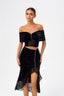 Velvet and Lace Butterfly Off-Shoulder Crop Top in Black