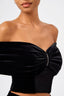 Velvet and Lace Butterfly Off-Shoulder Crop Top in Black