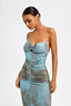 Blue-Bronzed Mesh Tie Dye Maxi Dress