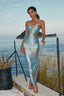 Blue-Bronzed Mesh Tie Dye Maxi Dress