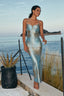 Blue-Bronzed Mesh Tie Dye Maxi Dress