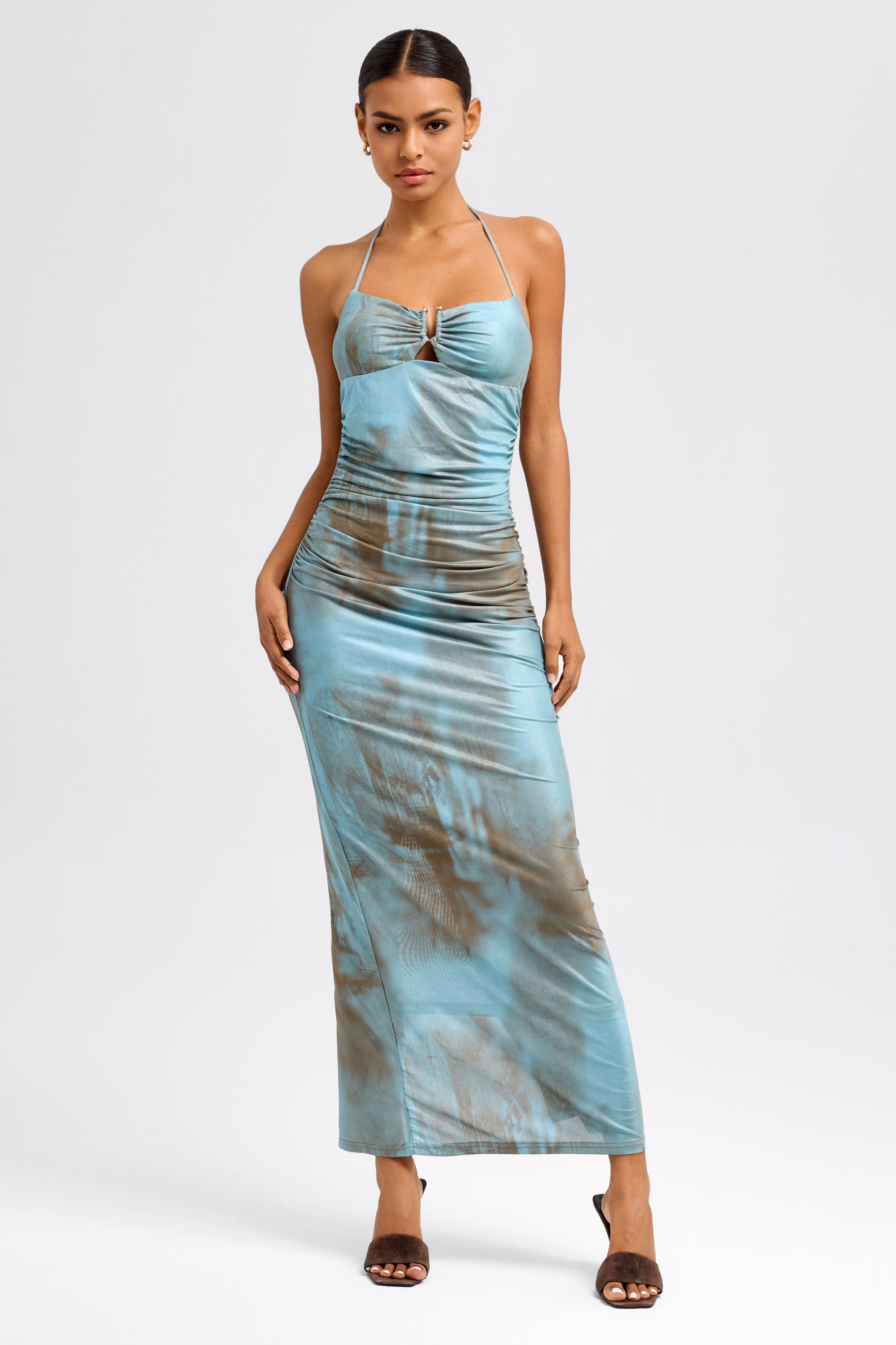 Blue-Bronzed Mesh Tie Dye Maxi Dress HOLO LOKA Blue-Bronzed Mesh Tie Dye Maxi Dress HOLO LOKA