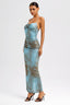 Blue-Bronzed Mesh Tie Dye Maxi Dress