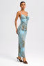 Blue-Bronzed Mesh Tie Dye Maxi Dress