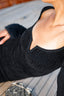 Seagull Neck Faux Fur Trim Long Sleeve Knit Dress in Black