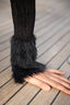 Seagull Neck Faux Fur Trim Long Sleeve Knit Dress in Black