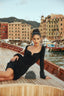 Seagull Neck Faux Fur Trim Long Sleeve Knit Dress in Black