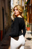 Seagull Neck Snowflake Fleece Long Sleeve Knit Top in Black