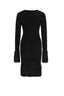 Seagull Neck Faux Fur Trim Long Sleeve Knit Dress in Black