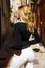 Seagull Neck Snowflake Fleece Long Sleeve Knit Top in Black