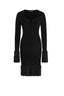 Seagull Neck Faux Fur Trim Long Sleeve Knit Dress in Black