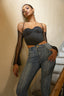 Halter Off-Shoulder Mesh Long Sleeve Corset Top in Black