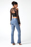 Halter Off-Shoulder Mesh Long Sleeve Corset Top in Black