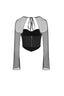 Halter Off-Shoulder Mesh Long Sleeve Corset Top in Black