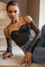 Halter Off-Shoulder Mesh Long Sleeve Corset Top in Black