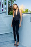 High-Waist Stretch Slit Leg Pants in Black