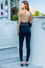 High-Waist Stretch Slit Leg Pants in Black