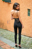 High-Waist Stretch Slit Leg Pants in Black