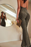 Deep V Halter Backless Shimmer Jumpsuit in Vintage Gold