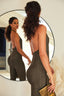 Deep V Halter Backless Shimmer Jumpsuit in Vintage Gold