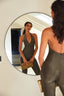 Deep V Halter Backless Shimmer Jumpsuit in Vintage Gold