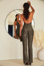 Deep V Halter Backless Shimmer Jumpsuit in Vintage Gold