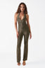 Deep V Halter Backless Shimmer Jumpsuit in Vintage Gold