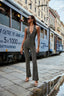 Deep V Halter Backless Shimmer Jumpsuit in Vintage Gold