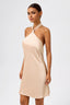 Halter Neck Open Back Satin Mini Dress Champagne