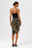 Velvet Jacquard Drawstring Slit Mini Skirt in Floral Green